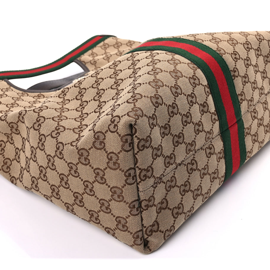 Gucci GG Monogram Web Large Giglio Tote Beige Brown Image 9