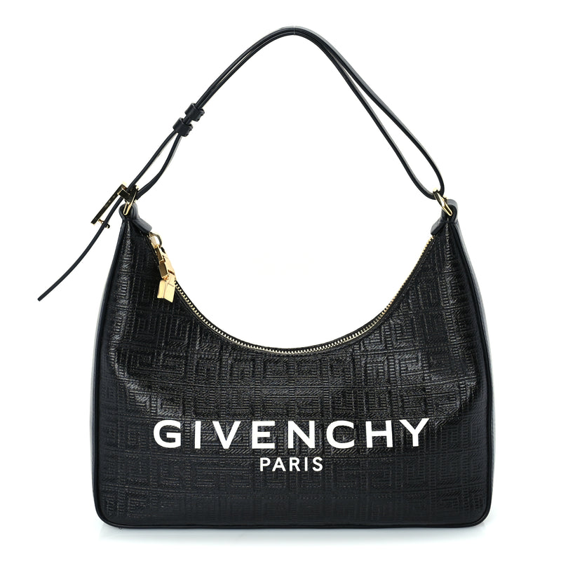  Givenchy Coated Canvas Logo 4G Embossed Small Moon Cut Out Shoulder Bag Black