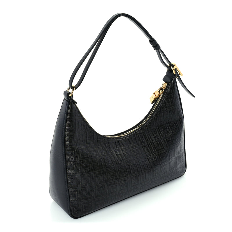  Givenchy Coated Canvas Logo 4G Embossed Small Moon Cut Out Shoulder Bag Black