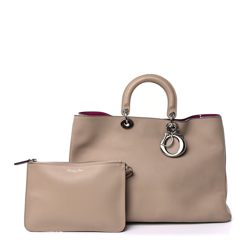  Christian Dior Smooth Calfskin Large Diorissimo Tote Beige Fuchsia