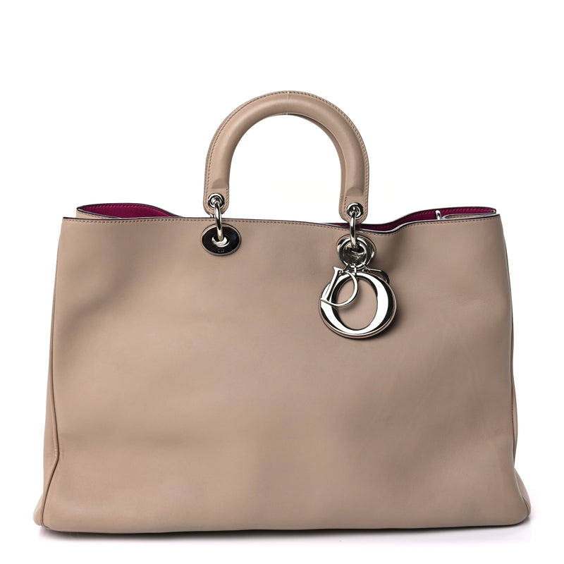  Christian Dior Smooth Calfskin Large Diorissimo Tote Beige Fuchsia