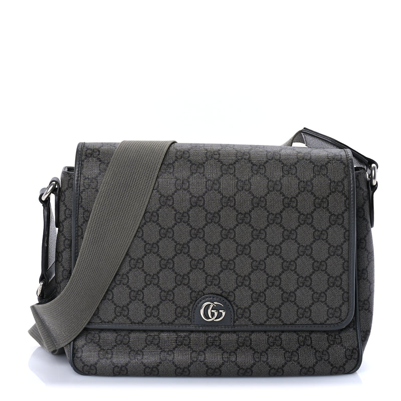  Gucci Tender GG Supreme Monogram Textured Dollar Calfskin Ophidia Messenger Bag Grey Black Graphite Grey