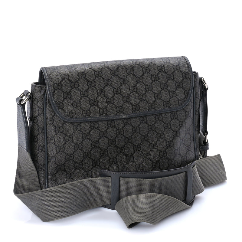  Gucci Tender GG Supreme Monogram Textured Dollar Calfskin Ophidia Messenger Bag Grey Black Graphite Grey