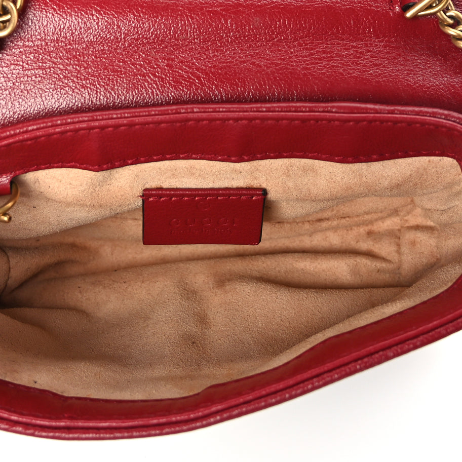 Gucci Vintage Effect Calfskin Matelasse Diagonal Super Mini Torchon GG Marmont Shoulder Bag Black Romantic Cherry Image 4