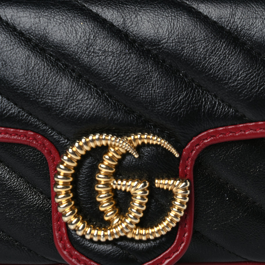 Gucci Vintage Effect Calfskin Matelasse Diagonal Super Mini Torchon GG Marmont Shoulder Bag Black Romantic Cherry Image 6