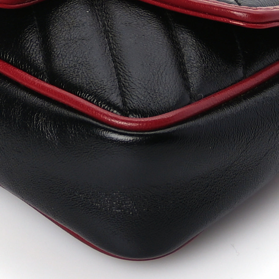 Gucci Vintage Effect Calfskin Matelasse Diagonal Super Mini Torchon GG Marmont Shoulder Bag Black Romantic Cherry Image 8