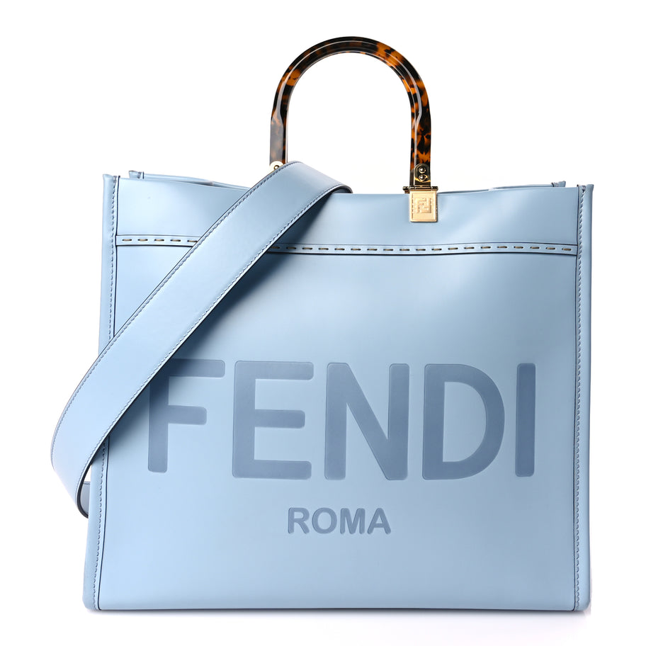 Fendi Vitello King Plexiglass Logo Embossed Medium Fendi Sunshine Shopper Tote Azzurro Baby Image 1