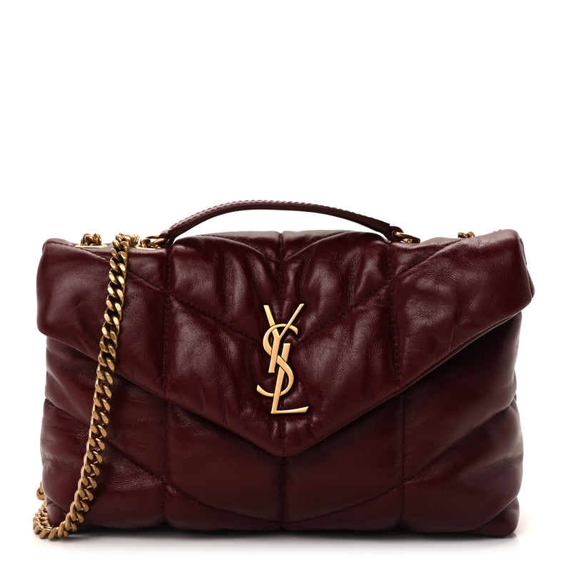  Saint Laurent Shiny Calfskin Quilted Toy Loulou Puffer Monogram Chain Satchel Dark Ruby