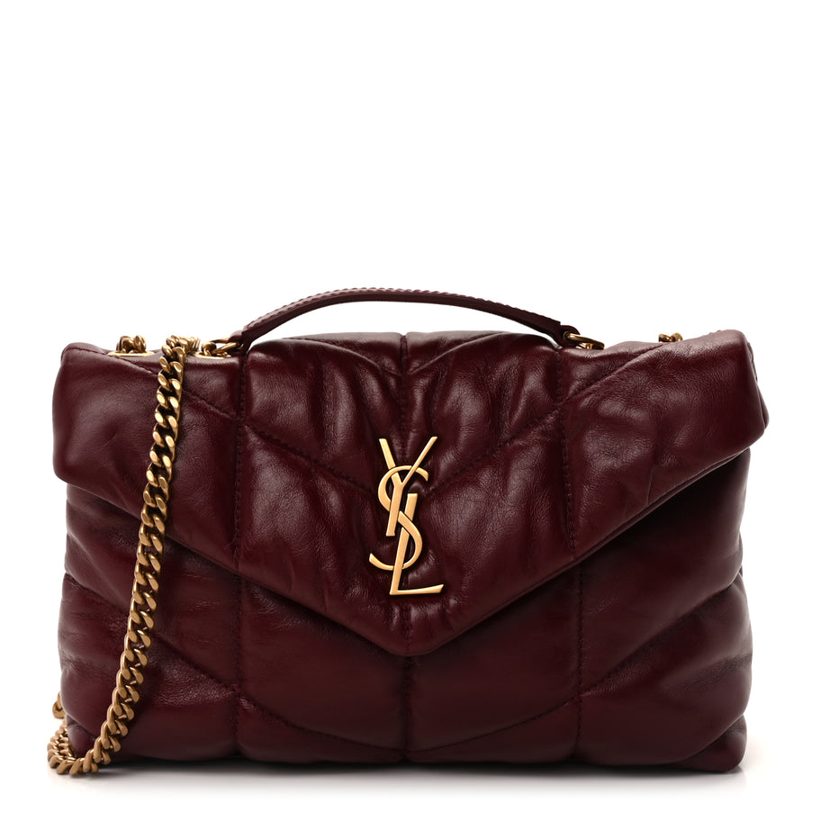 Saint Laurent Shiny Calfskin Quilted Toy Loulou Puffer Monogram Chain Satchel Dark Ruby Image 1