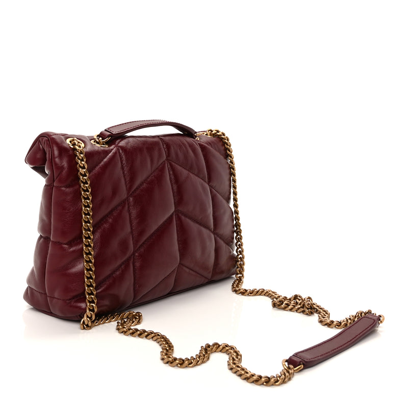  Saint Laurent Shiny Calfskin Quilted Toy Loulou Puffer Monogram Chain Satchel Dark Ruby
