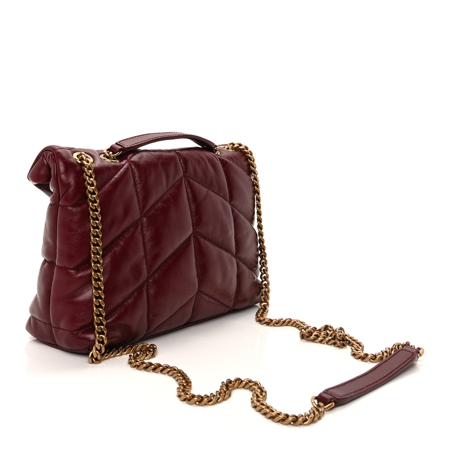 Saint Laurent Shiny Calfskin Quilted Toy Loulou Puffer Monogram Chain Satchel Dark Ruby Image 2