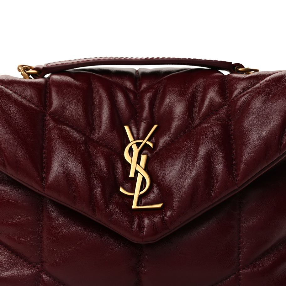 Saint Laurent Shiny Calfskin Quilted Toy Loulou Puffer Monogram Chain Satchel Dark Ruby Image 6