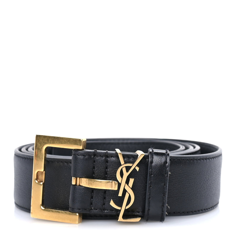  Saint Laurent Smooth Calfskin Monogram Cassandre Extra Thin Square Buckle 85 34  Black