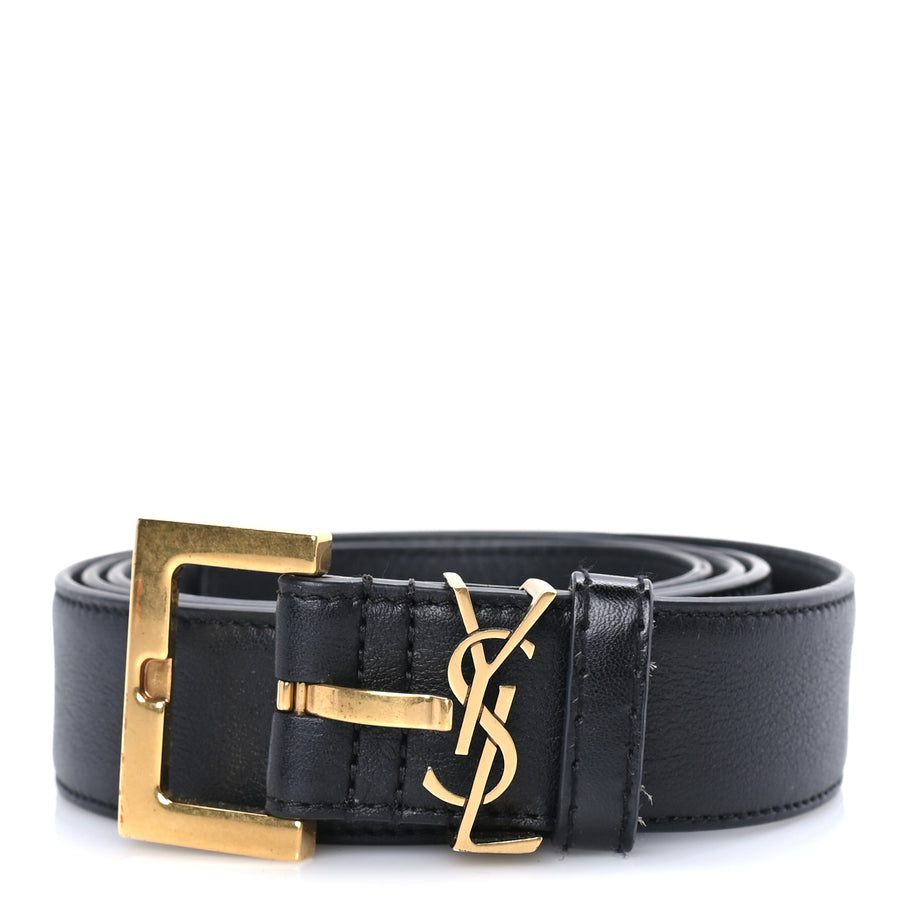 Saint Laurent Smooth Calfskin Monogram Cassandre Extra Thin Square Buckle 85 34  Black Image 1