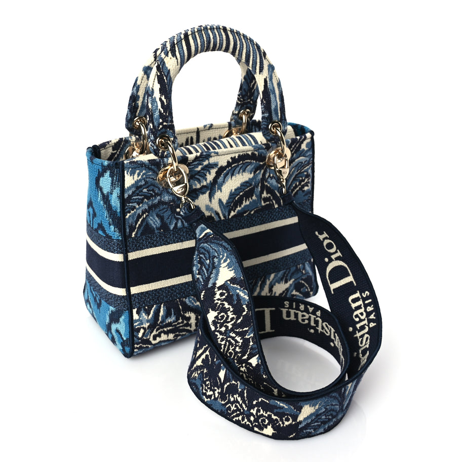 Christian Dior Canvas Embroidered Palm Tree Toile De Jouy Medium Lady D-Lite Blue Image 2