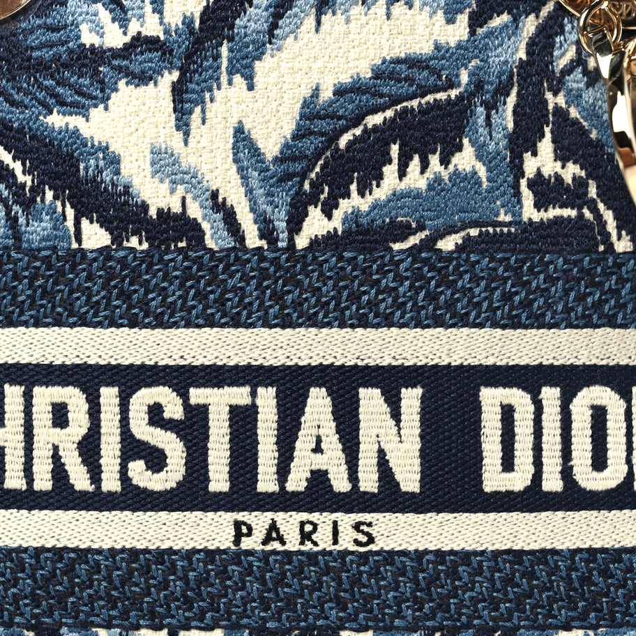 Christian Dior Canvas Embroidered Palm Tree Toile De Jouy Medium Lady D-Lite Blue Image 6