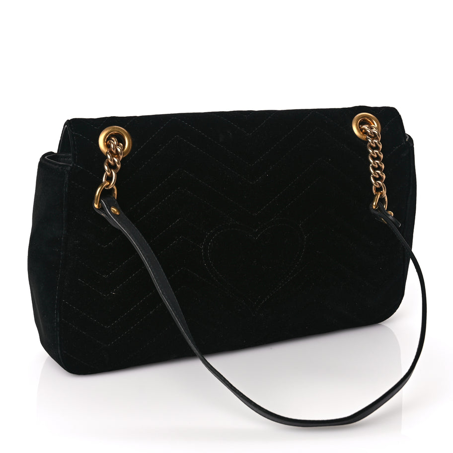 Gucci Velvet Matelasse Medium GG Marmont Shoulder Bag Black Image 2