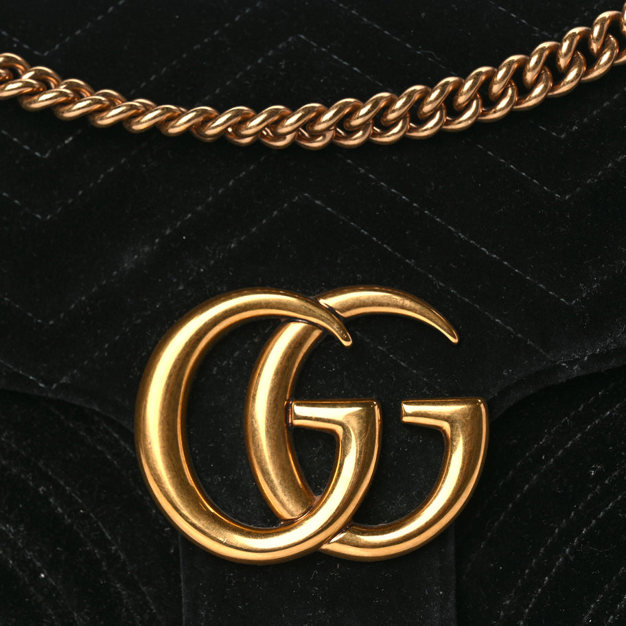 Gucci Velvet Matelasse Medium GG Marmont Shoulder Bag Black Image 7