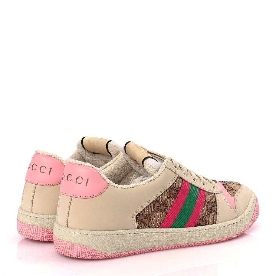 Gucci Calfskin GG Supreme Crystals Web Screener Sneakers Beige Ebony Wild Rose Image 3