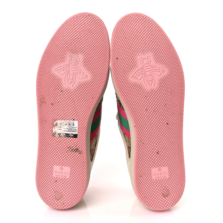 Gucci Calfskin GG Supreme Crystals Web Screener Sneakers Beige Ebony Wild Rose Image 7
