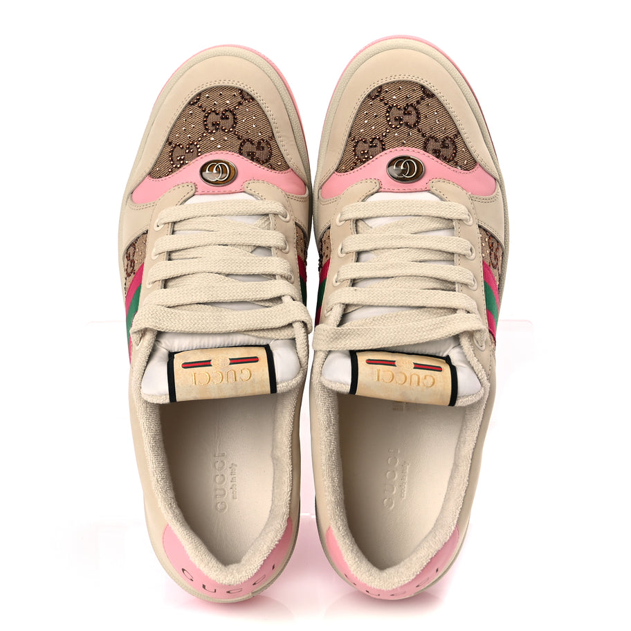 Gucci Calfskin GG Supreme Crystals Web Screener Sneakers Beige Ebony Wild Rose Image 8