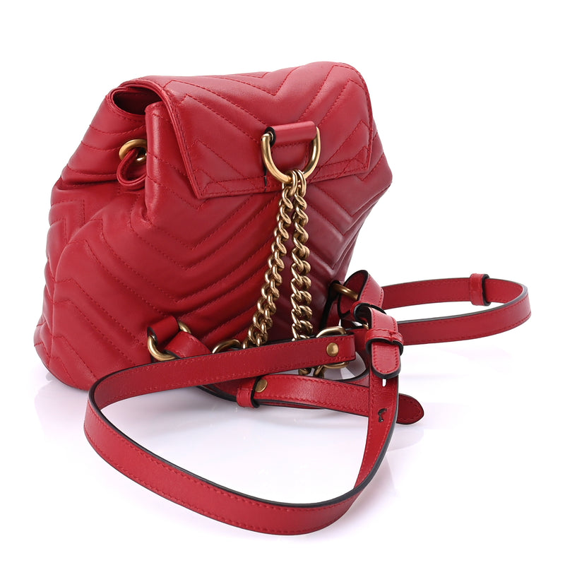  Gucci Calfskin Matelasse GG Marmont Flap Backpack Hibiscus Red
