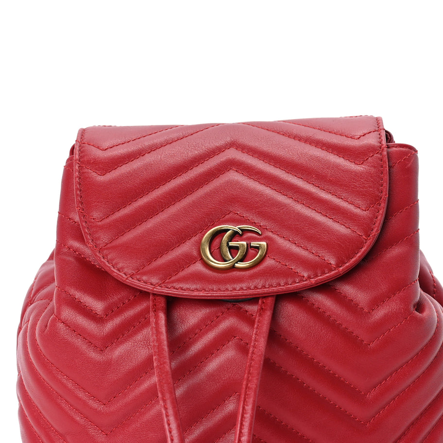 Gucci Calfskin Matelasse GG Marmont Flap Backpack Hibiscus Red Image 6