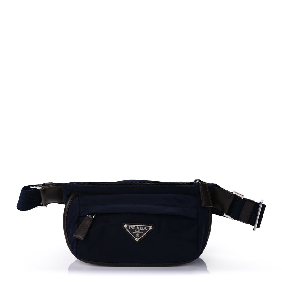 Prada Re-Nylon Suede Triangle Medium Shoulder Bag Navy Brown Image 1
