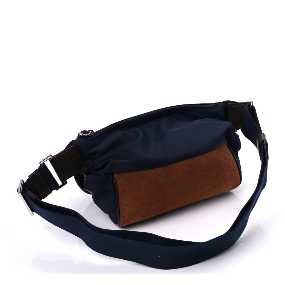 Prada Re-Nylon Suede Triangle Medium Shoulder Bag Navy Brown Image 2