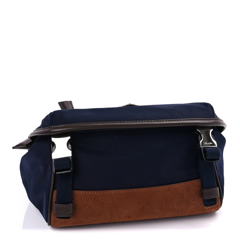 Prada Re-Nylon Suede Triangle Medium Shoulder Bag Navy Brown Image 3