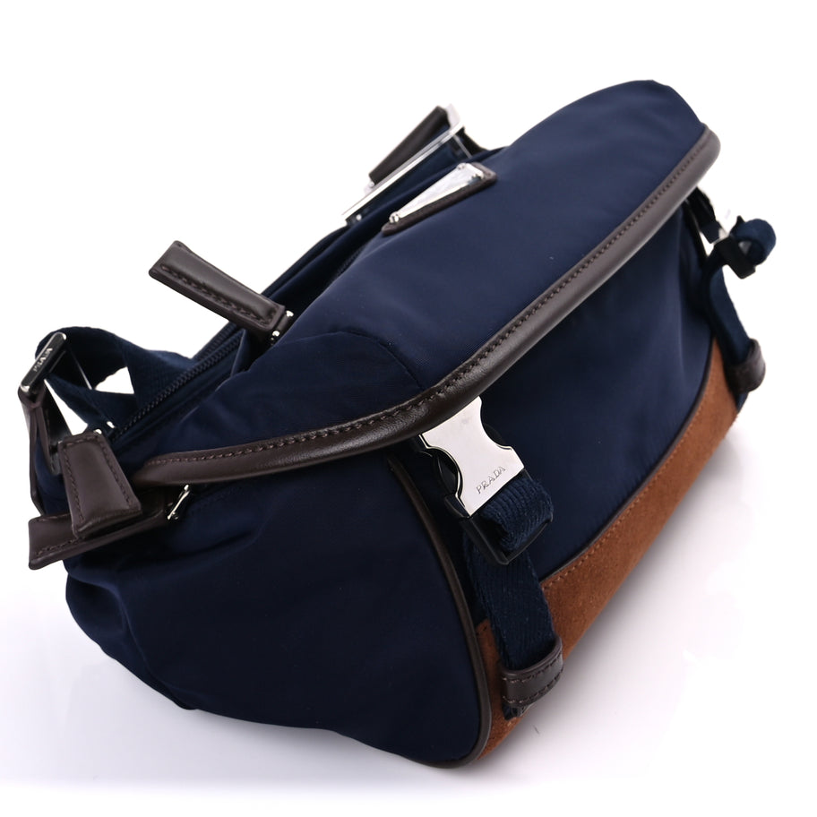 Prada Re-Nylon Suede Triangle Medium Shoulder Bag Navy Brown Image 7
