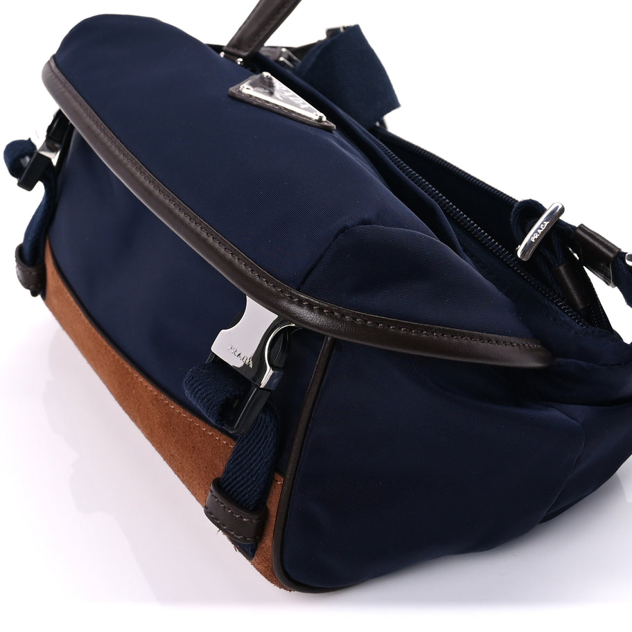 Prada Re-Nylon Suede Triangle Medium Shoulder Bag Navy Brown Image 8