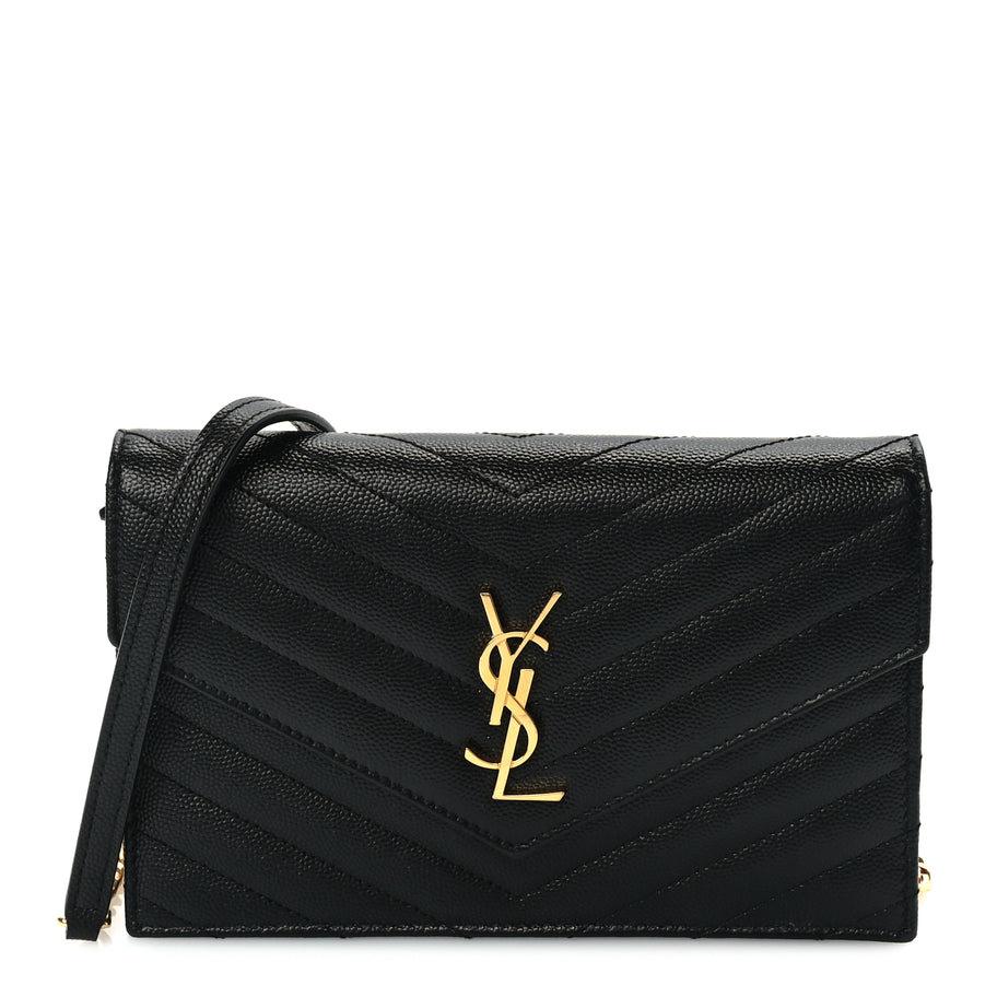 Saint Laurent Grain De Poudre Matelasse Chevron Monogram Envelope Chain Wallet Black Image 1