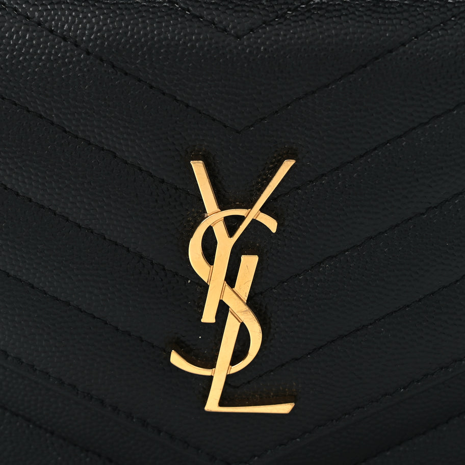 Saint Laurent Grain De Poudre Matelasse Chevron Monogram Envelope Chain Wallet Black Image 6