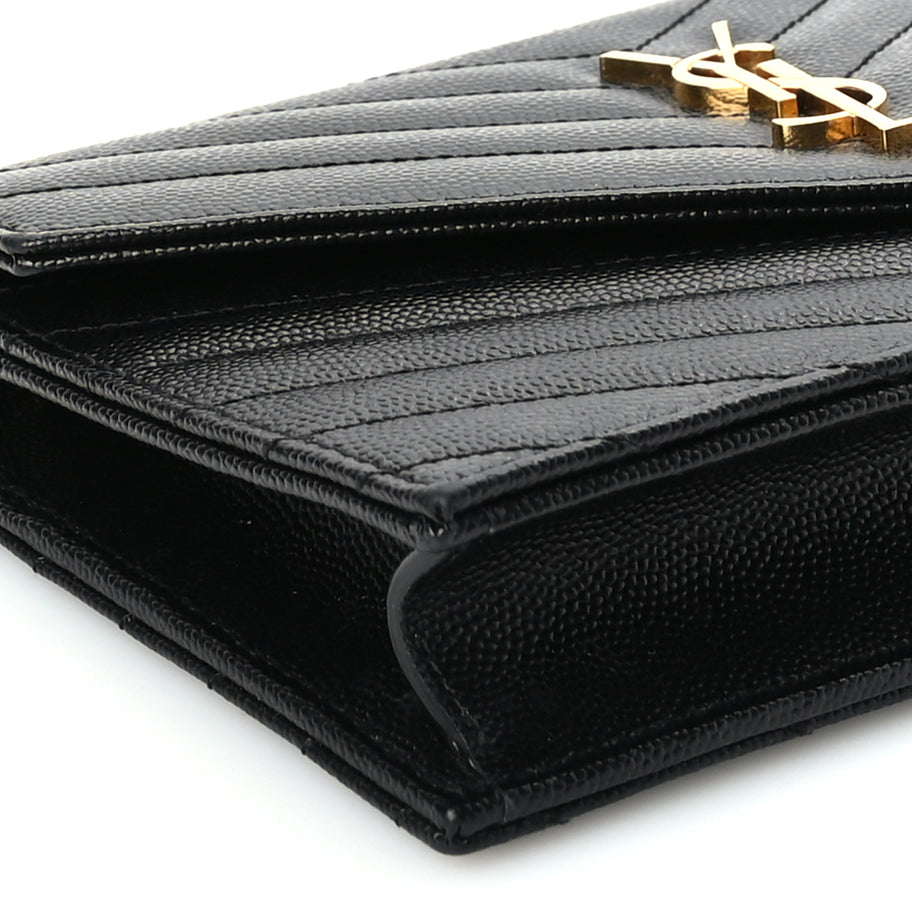 Saint Laurent Grain De Poudre Matelasse Chevron Monogram Envelope Chain Wallet Black Image 7
