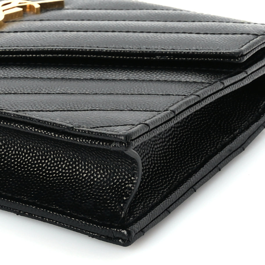 Saint Laurent Grain De Poudre Matelasse Chevron Monogram Envelope Chain Wallet Black Image 8