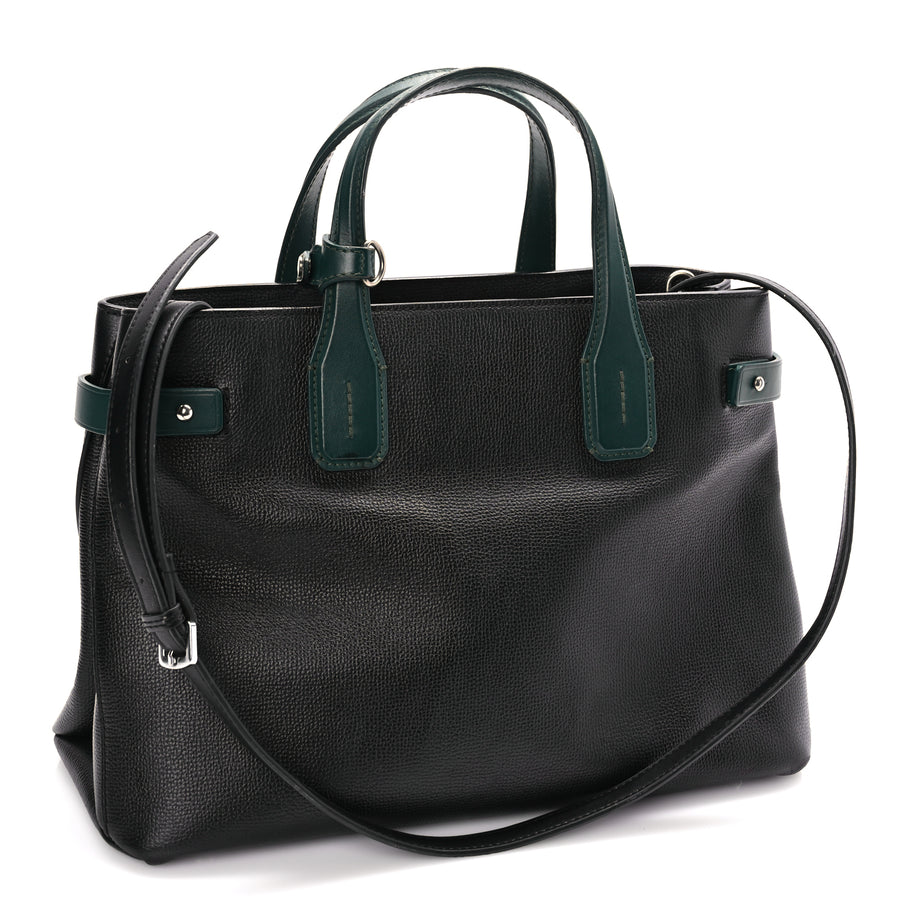 Burberry Derby Calfskin House Check Medium Banner Tote Black Sea Green Image 2
