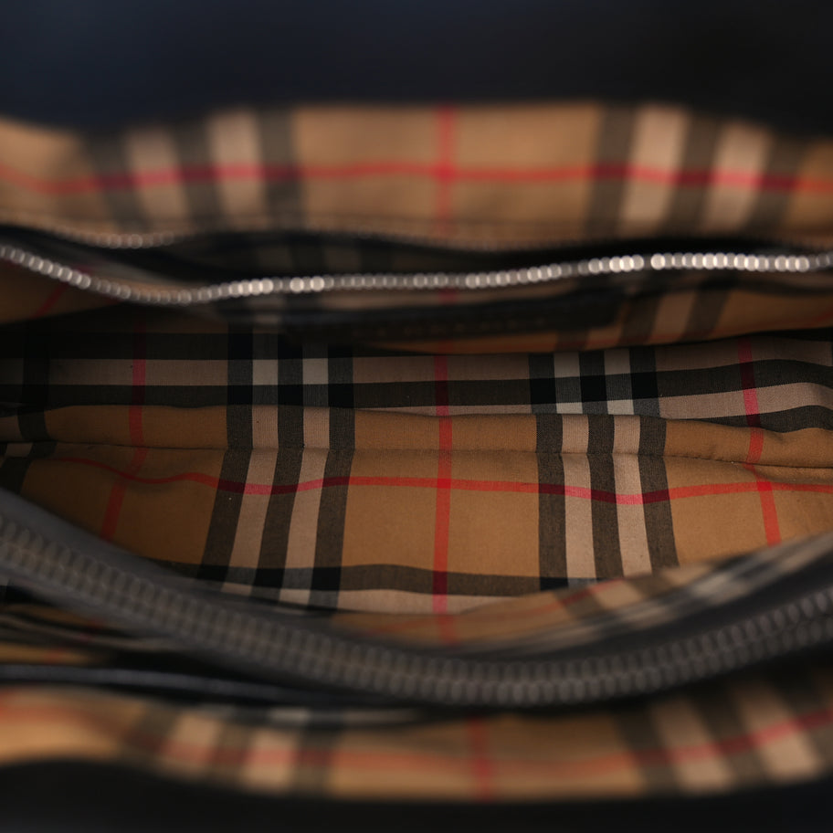 Burberry Derby Calfskin House Check Medium Banner Tote Black Sea Green Image 4