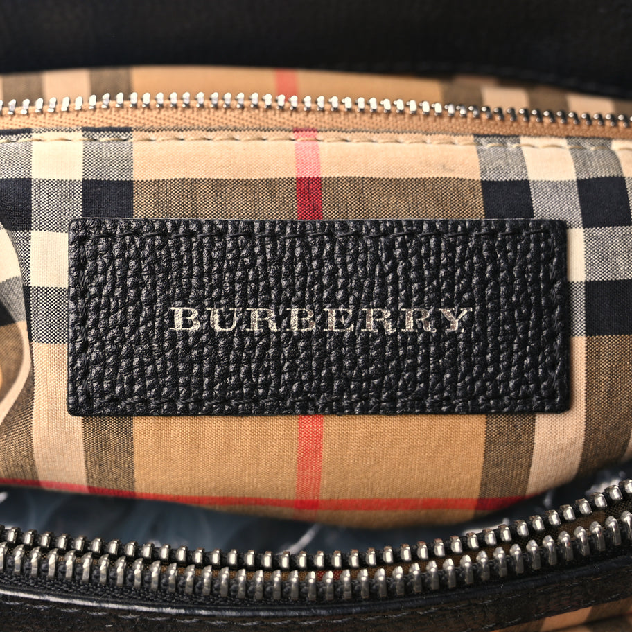Burberry Derby Calfskin House Check Medium Banner Tote Black Sea Green Image 5