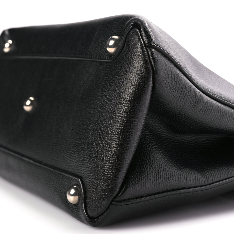 Burberry Derby Calfskin House Check Medium Banner Tote Black Sea Green Image 8