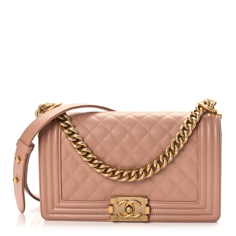  Chanel Caviar Quilted Medium Boy Flap Beige