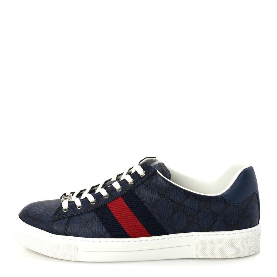 Gucci GG Supreme Monogram Web Mens New Ace Sneakers 8  Dark Blue Image 1