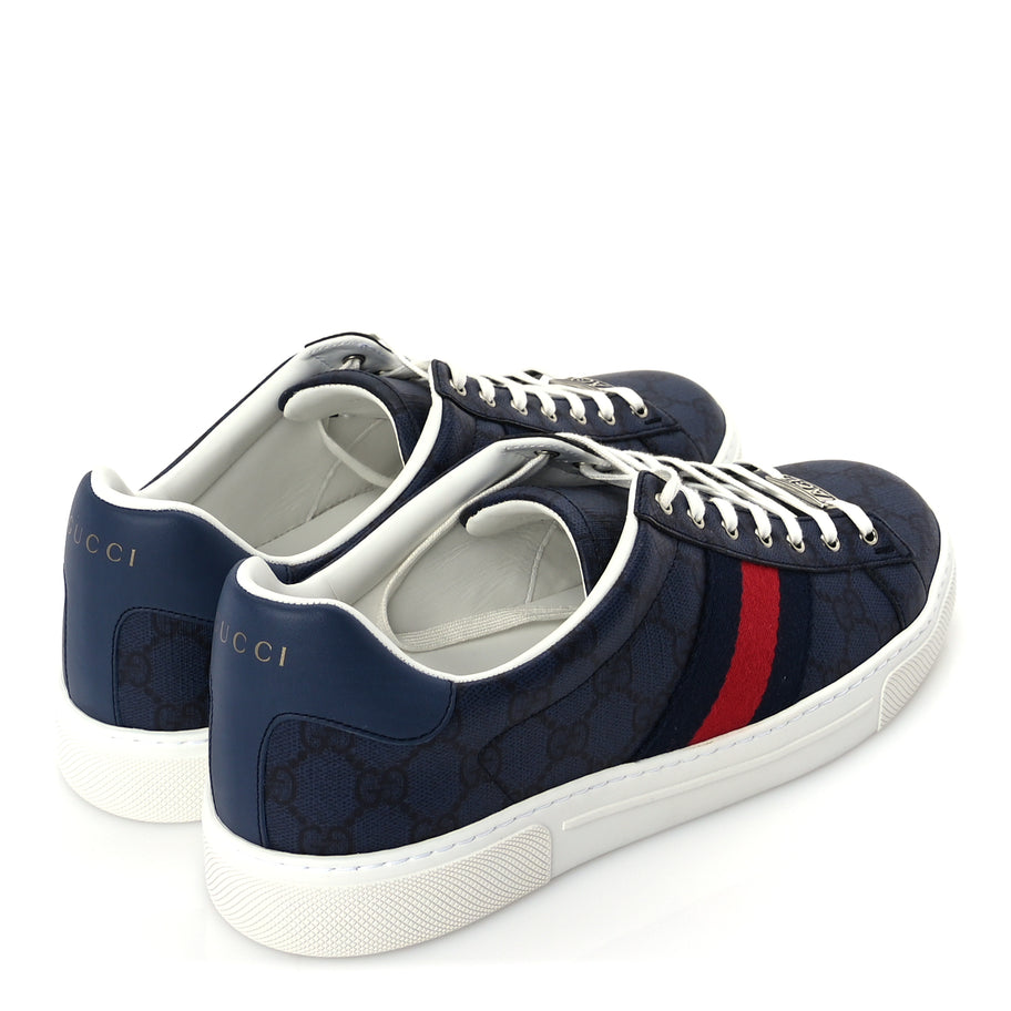 Gucci GG Supreme Monogram Web Mens New Ace Sneakers 8  Dark Blue Image 3