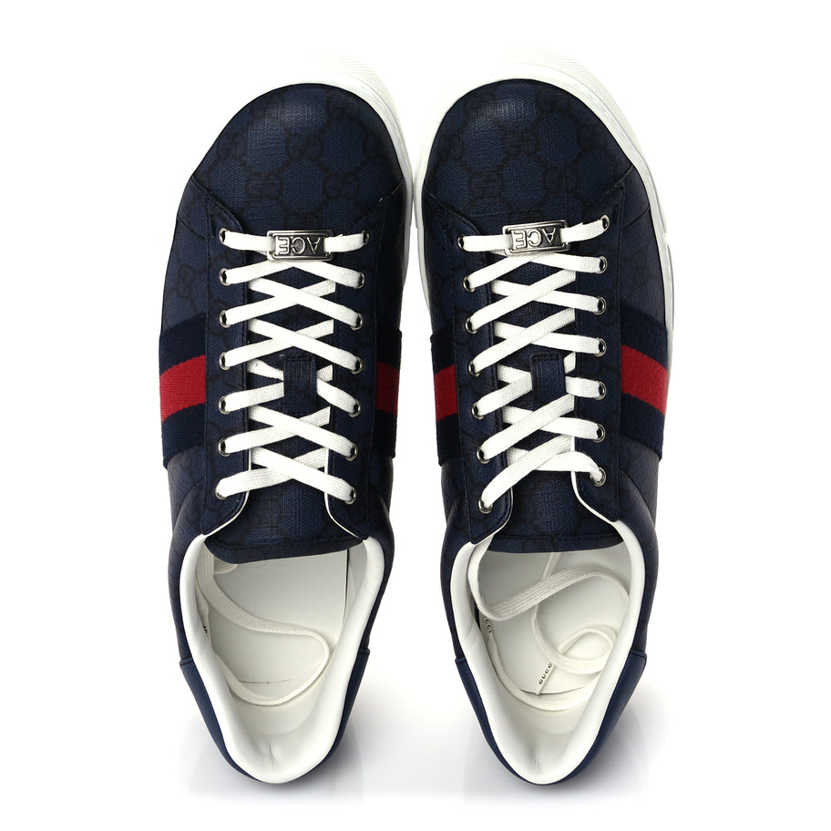 Gucci GG Supreme Monogram Web Mens New Ace Sneakers 8  Dark Blue Image 5