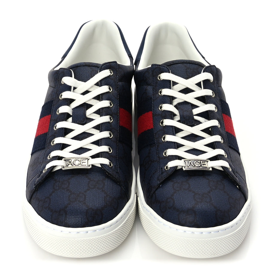 Gucci GG Supreme Monogram Web Mens New Ace Sneakers 8  Dark Blue Image 6