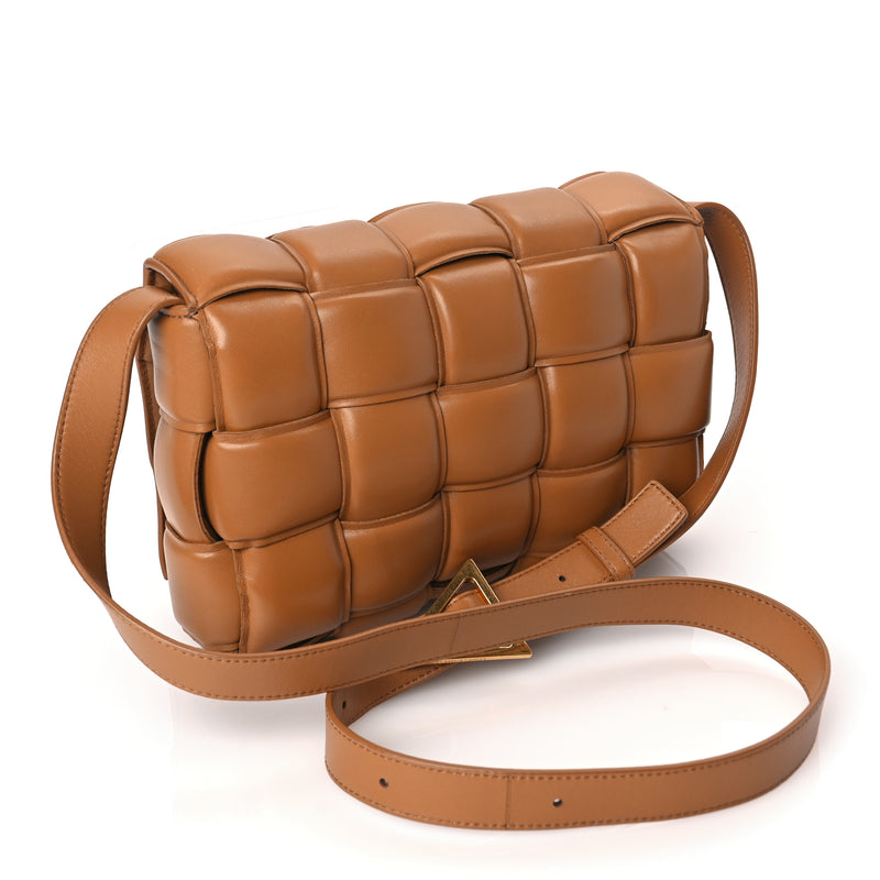  Bottega Veneta Nappa Maxi Intreccio Padded Cassette Crossbody Bag Caramel