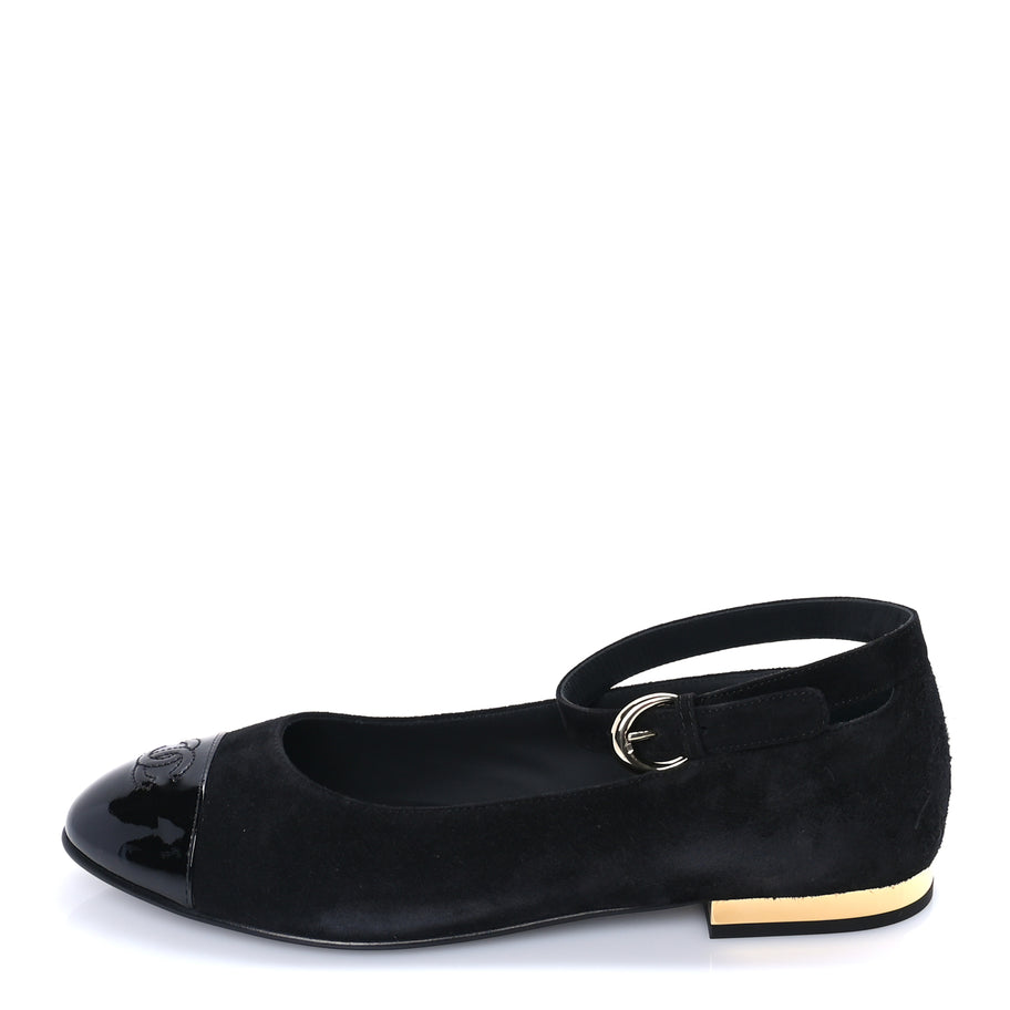 Chanel Suede Patent Cap Toe CC Mary Jane Flats 40.5  Black Image 1