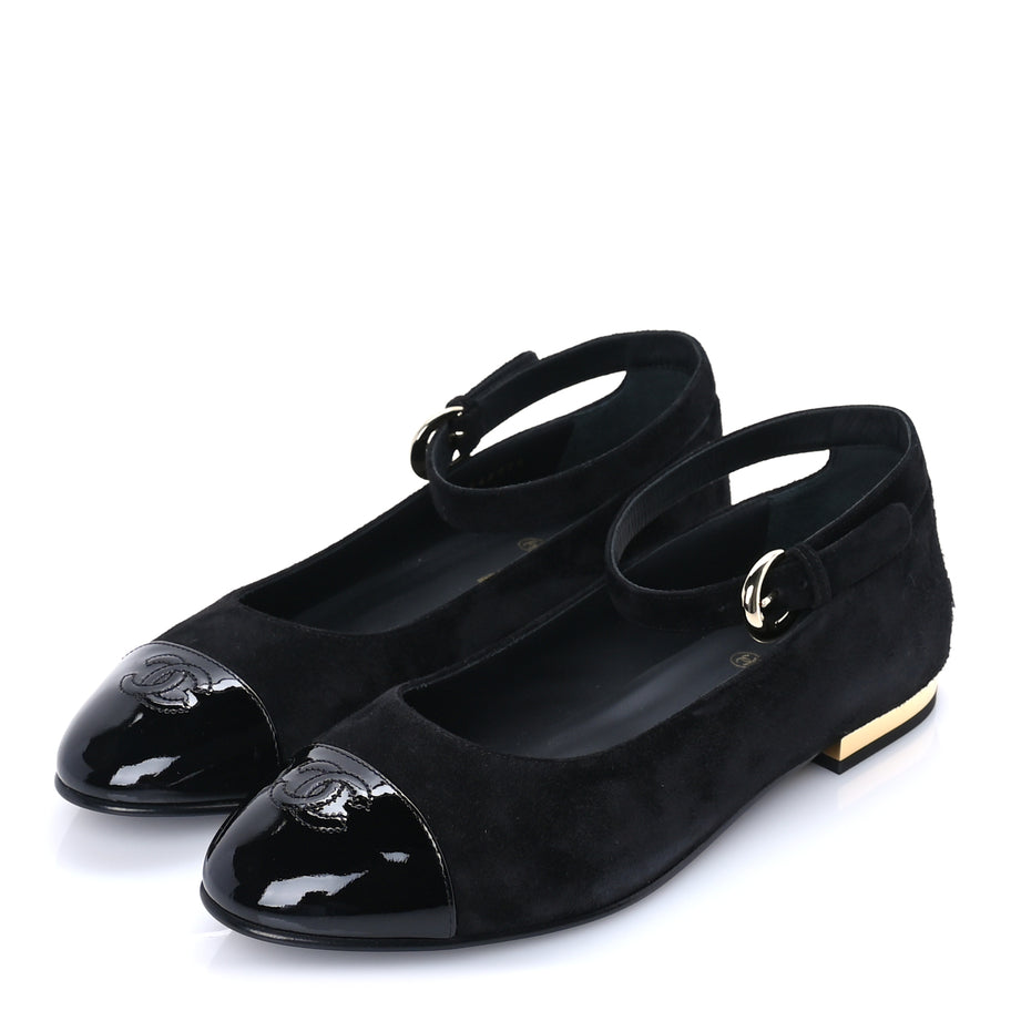 Chanel Suede Patent Cap Toe CC Mary Jane Flats 40.5  Black Image 2