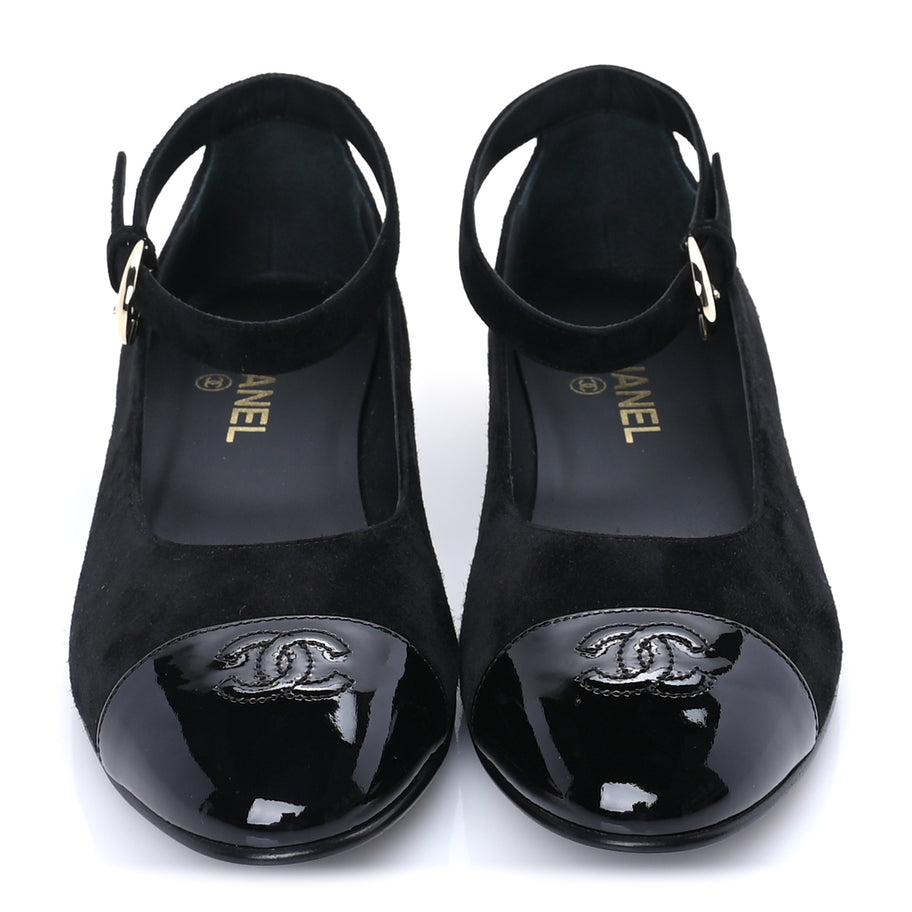Chanel Suede Patent Cap Toe CC Mary Jane Flats 40.5  Black Image 3