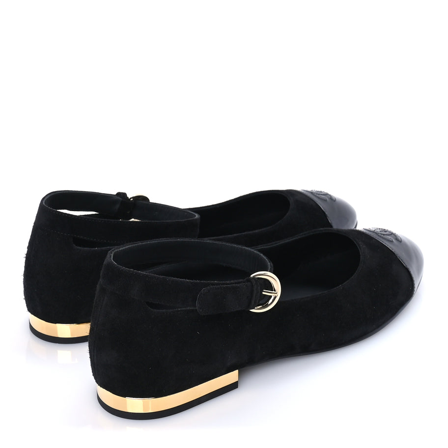 Chanel Suede Patent Cap Toe CC Mary Jane Flats 40.5  Black Image 4
